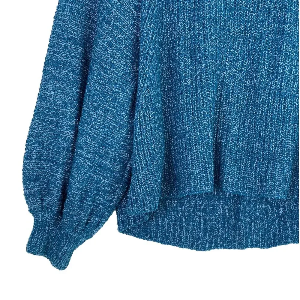 Free People Edessa‎ Off the Shoulder Blue Pullover Balloon Sleeve Knit Sweater M